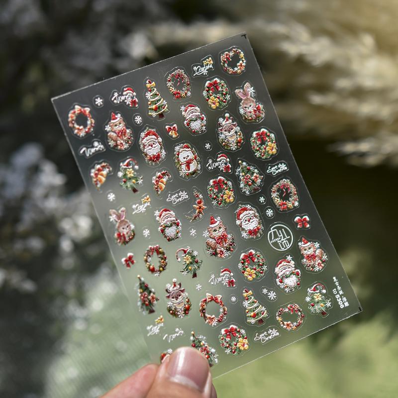 

Winter Metal Christmas Tree Decoration Nail Art Stickers Diy Nails Sticker Cute Cartoon Crystal Ball Santa Claus Manicure Decals A6