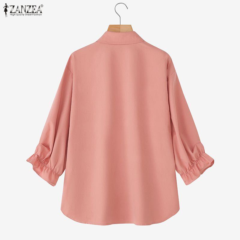ZANZEA Damen Umlegekragen Locker 3/4-Ärmel Einfache Bluse