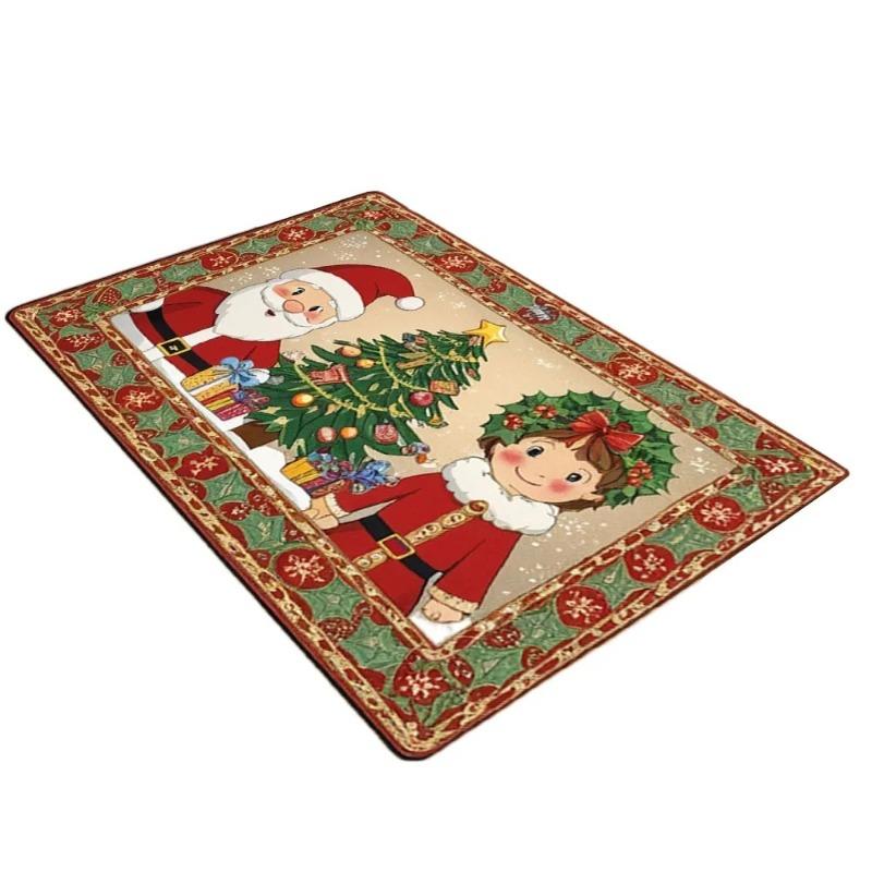 Christmas Theme Doorat Santa Claus Printed Rug Outdoor Carpet for Bedroom Batheroom Entrance Non-Slip Doormat Festival Decor