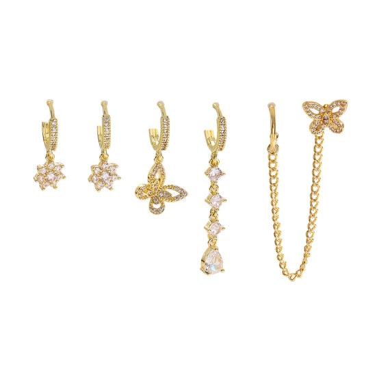 Pcs Women Earrings Set Sparkling Rhinestone Flower Butterfly Chain Hoop Earrings Gold