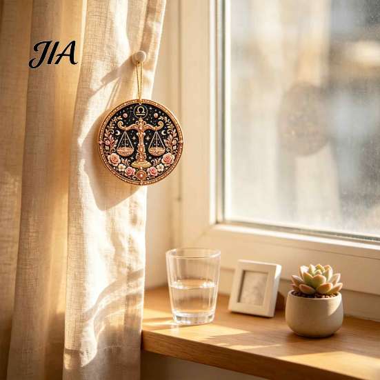 Hanging Home Ornament 2D Flat Pearl Painting Ornament, Double Sided Zodiac Theme Gem Decorative Pendant Art Craft, Rhinestone Beads Pattern