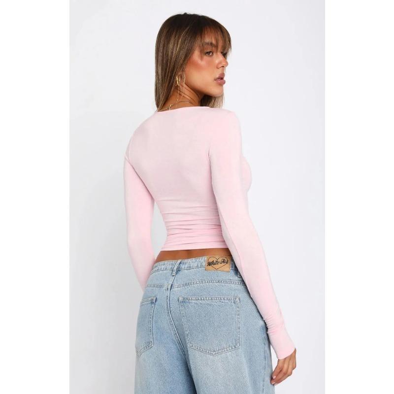 Autumn Fashion Slim Long Sleeve T Shirt Women Solid Color Round Neck Top Wear Inside or Outside