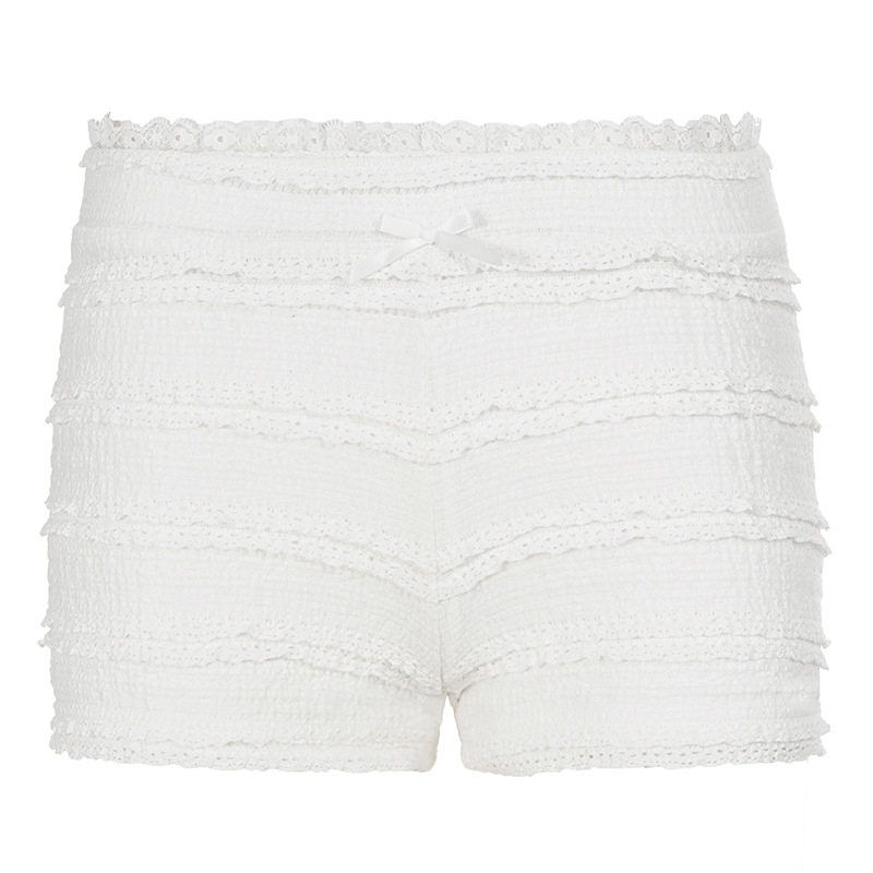 

Sweet Style Basic Solid Color Textured Lace Patchwork Low-Waist Shorts Versatile Casual Home Pants for Hot Girls Off-White S