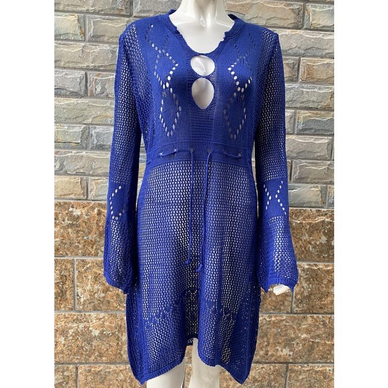 Women's Hollow Out Sun Shirt Flared Sleeve Beach Cover Up Bikini Outer Shirt Knitwear