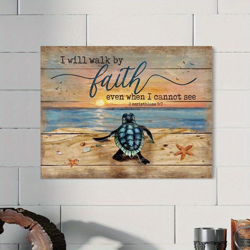 Framed - Turtle Sea Star Coast Retro Canvas Decorative Mural Poster Decorative Wall Art - Including Hanging Hardware