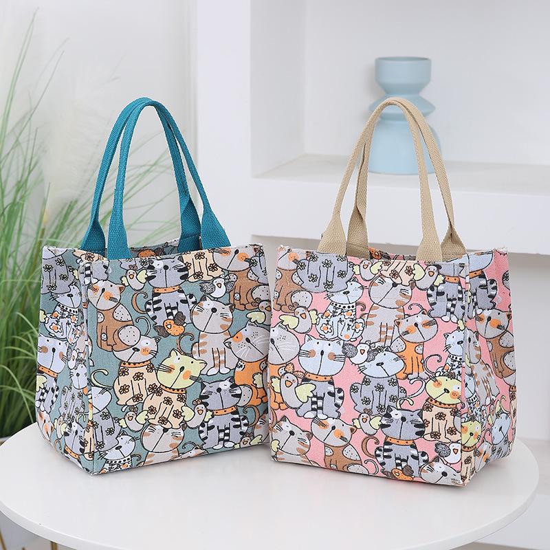 Cartoon Canvas Picnic Tote - Cute Outdoor Lunch Bag for Work or Mommy Use