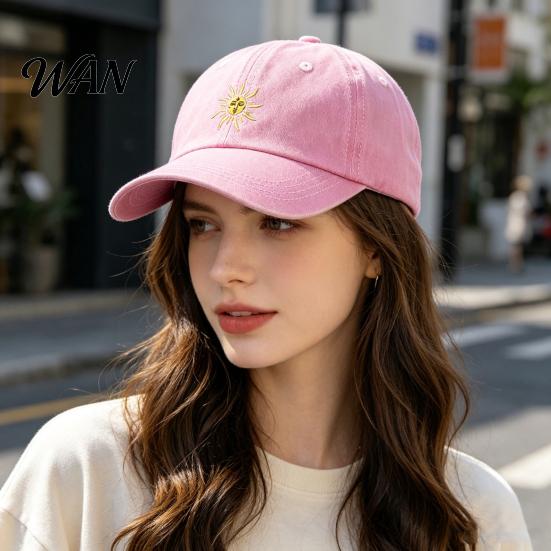Breathable Baseball Hat Embroidery Sun Pattern Hat, Adjustable Back Buckle Retro Distressed Style Cap, Washed Cotton Fabric Outdoor Sunshade Cap Soft