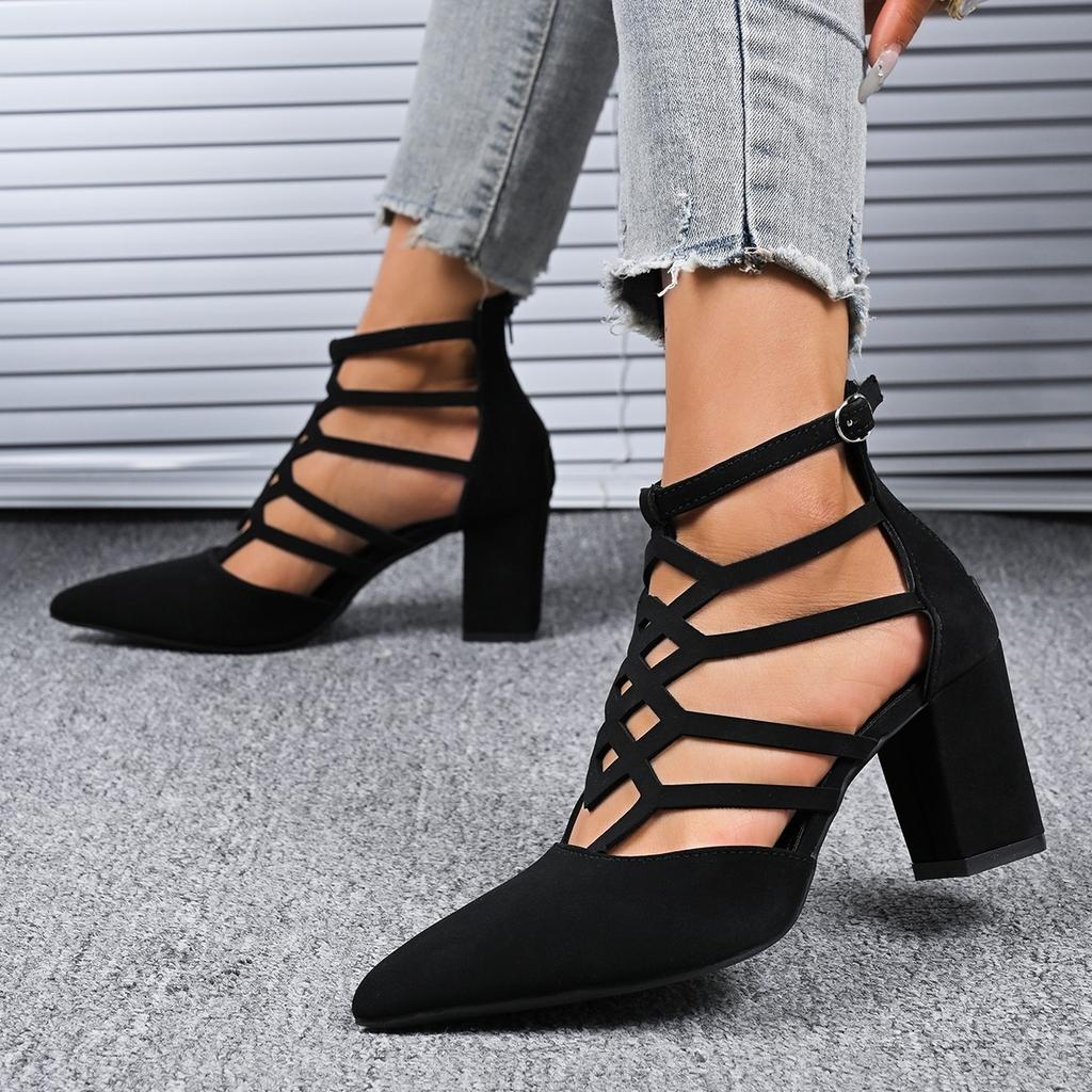 High Heels Women Sandals Pointed Toe Chunky Heels Shoes Woman Sexy Summer Sandals 2025 Designer Brand Dress Mujer De Zapatillas