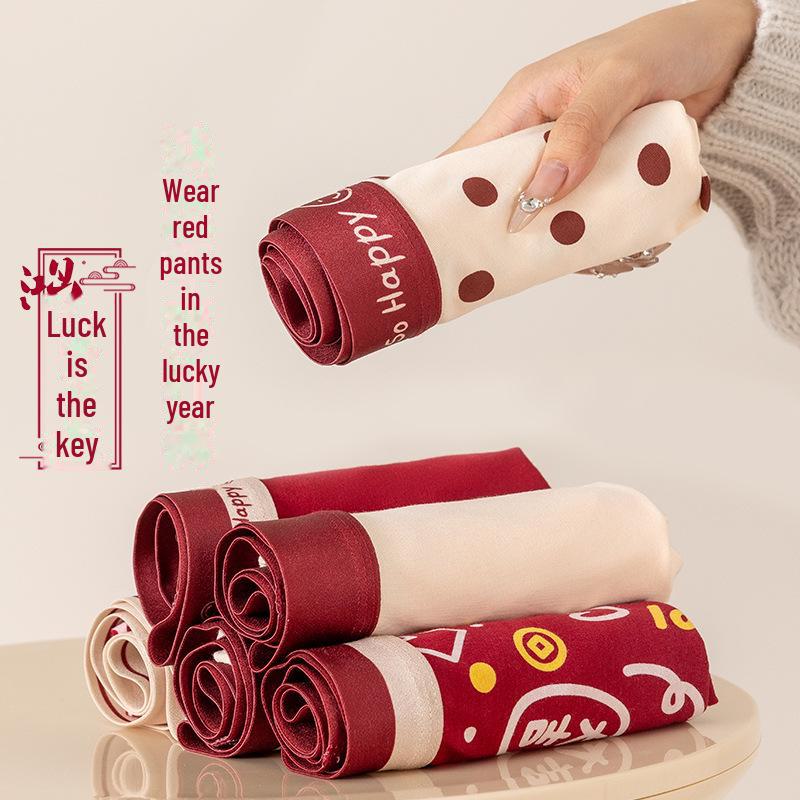 2113 Cuecas Boxer de Algodão Vermelho Benmingnian Masculinas com Estampas Fofas de Ano Novo