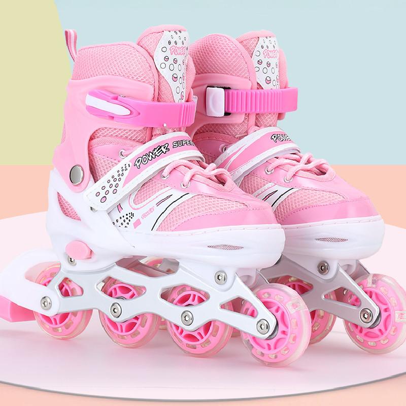 Adjustable Childrens Roller Shoes With Mesh Fabric Pvc Wheels For Play Outdoor