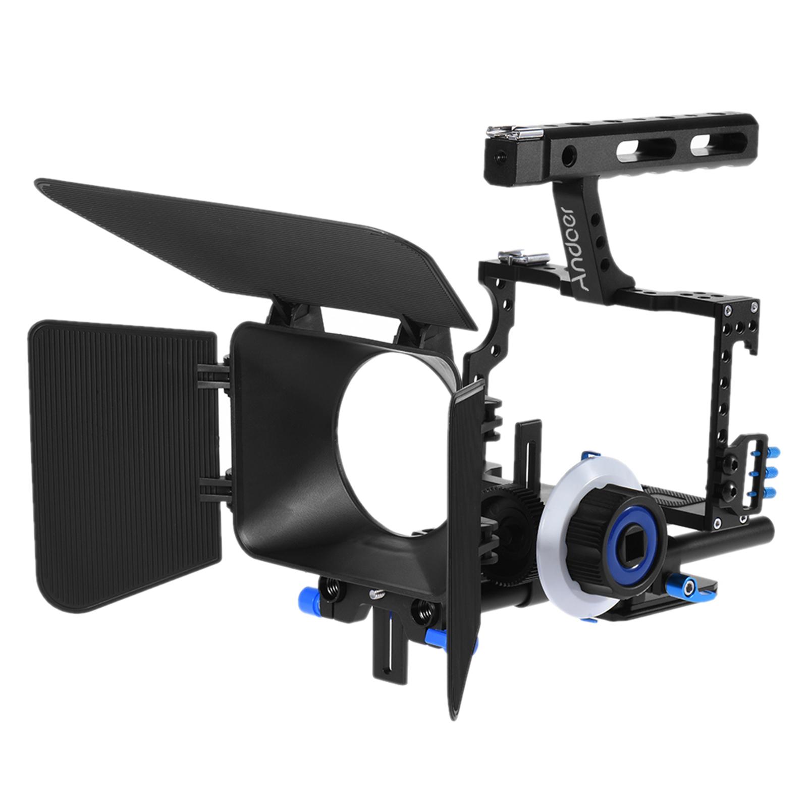 

Andoer C500 Camera Camcorder Video Cage Rig Kit Film Making System for Panasonic GH4 for Sony A7S/A7/A7R/A7RII/A7SII/A7IV ILDC синій