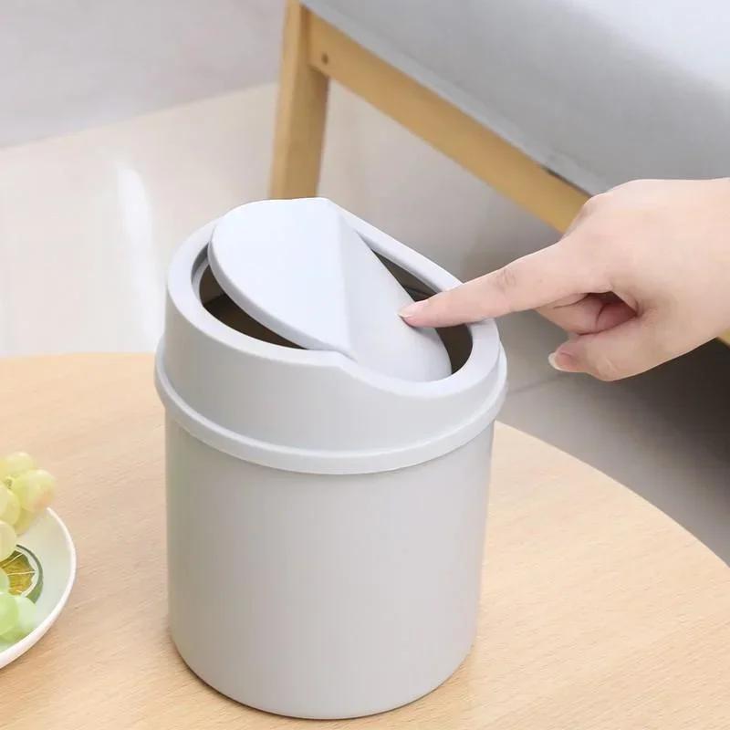 Mini Desktop Bin Small Trash Can Tube With Cover Bedroom Trash Can Garbage Can Clean Workspace Storage Box Home Desk