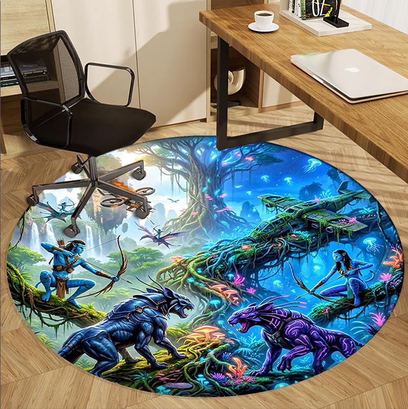 Avatar Pattern Round Rug, Indoor/Outdoor Mat, for Picnic, Gameroom, Bedroom, Office, Living Room, Home Decor Carpet, Birthday Gift