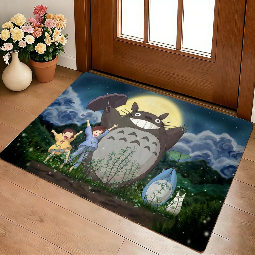 Kwaii Anime T-My Neighbor Totoro Floor Mat Cozy Flannel Soft Thick Non-Slip Mat For Living Room Bedroom Kitchen Decor Rugs