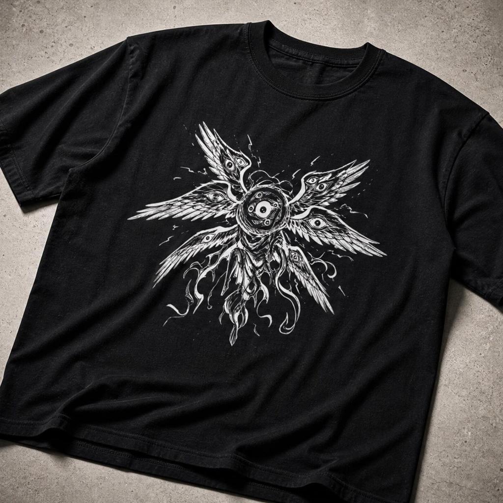 T-shirt in Cotone Angelo Biblicamente Accurato | Seraphim Ophanim Weirdcore Graphic Tee Horror