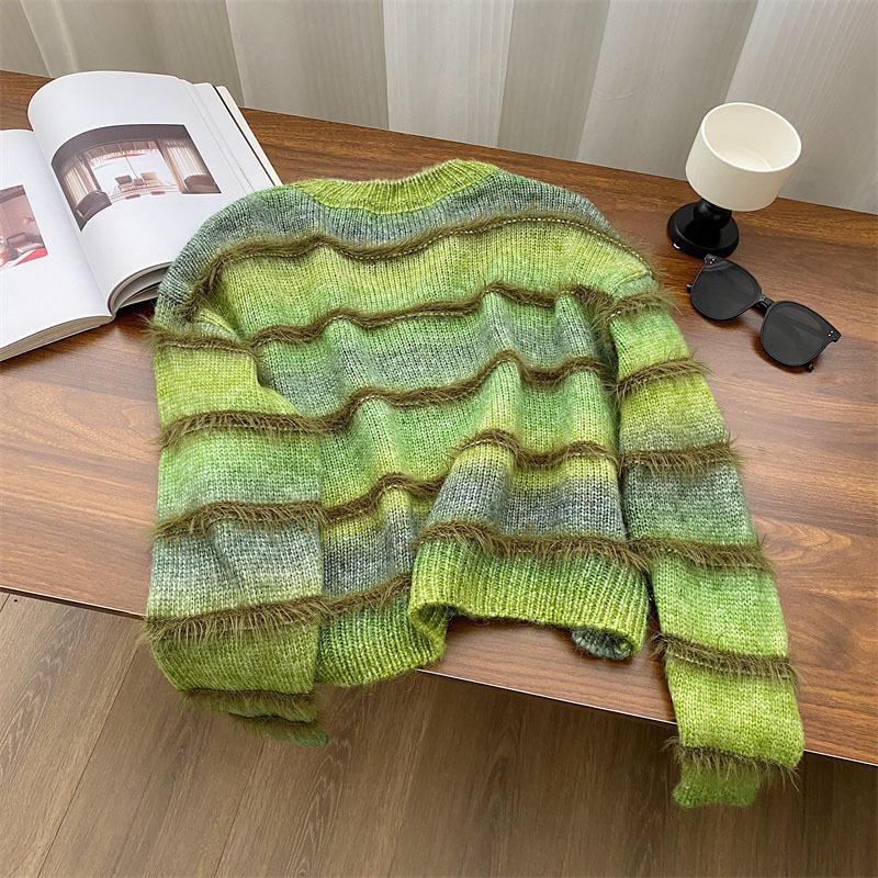 Women's Soft Mink Fur Gradient Sweater - Loose Knit, Long-Sleeved, Autumn/Winter Fashion