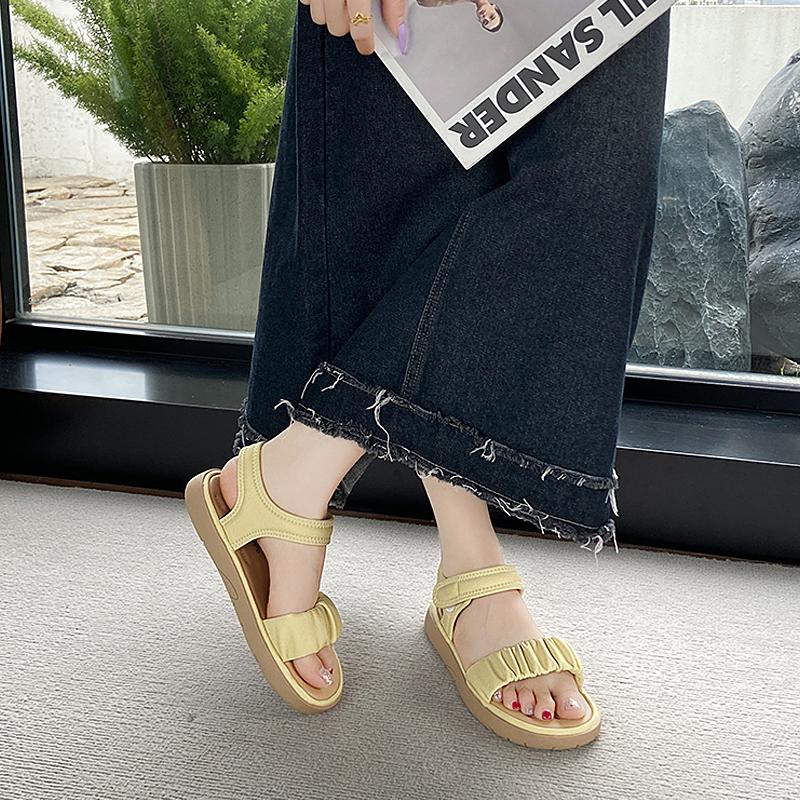 Mode CRLAYDK Mode Flache Sandalen für Damen Strand Pantoletten Sommer Lässig Riemen Klettverschluss Leicht Damenmode Slip-On Hausschuhe