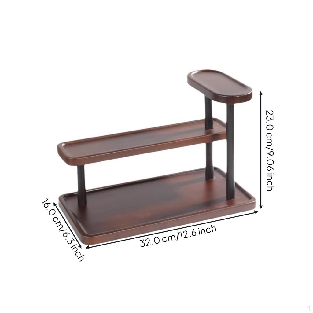 Hardwood Display Shelf, Multitier Desktop Organizer, Oriental Design HighLow