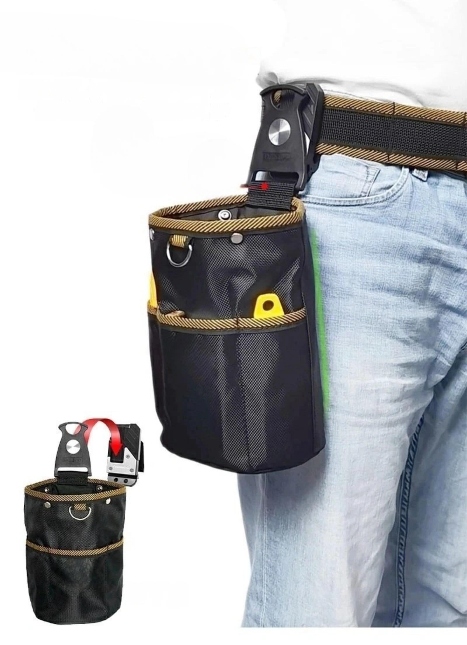 

Этот поясной чехол имеет конструкцию с застежкой и съемный держатель для инструментов для легкого крепления, а также может использоваться как поясная сумка для инструментов или небольшая