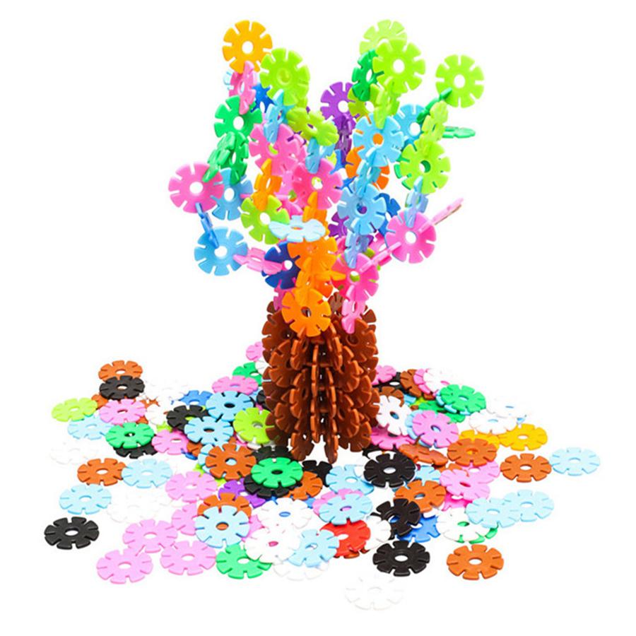 60/100/200pcs Snowflake Buliding Blocks 2 Colors Available Children Puzzle Plastic Early Education Toys Gift for Kids