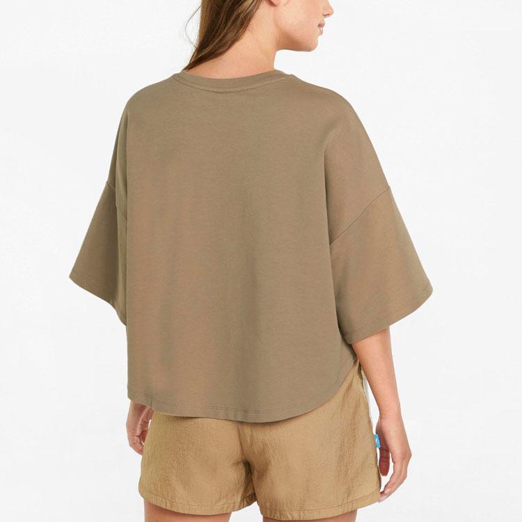 PUMA Infuse Oversized Short Sleeve T-Shirt Women Tops Khaki 535070-63