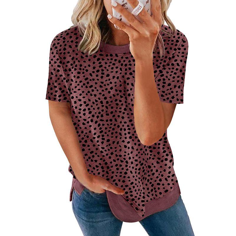 2024 Summer New Arrival Leopard Print Print Short-Sleeved T-shirt Female Fashion Style Fashion Pullover Round Neck Half-Sleeve Top Female
