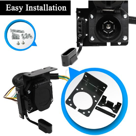 Oyviny 4-Way Flat to 7-Way Round Blade and 4 Way Trailer Wiring Harness Adapter Vehicle-Side 4 Pin to Trailer-Side 7 Pin and 4 Pin Dual-Output