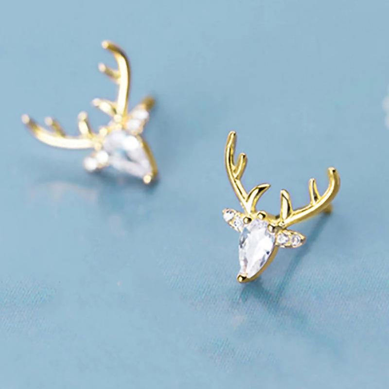 Cao Shi Elegant Geometric Zirconia Deer Stud Earrings for Women - Festive Fashion Accessories