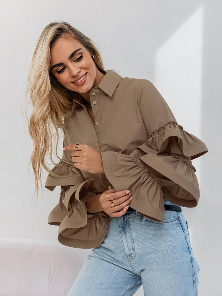 New 2026 Autumn Fashion: European & American Ruffle Long Sleeve Ladies' Shirt