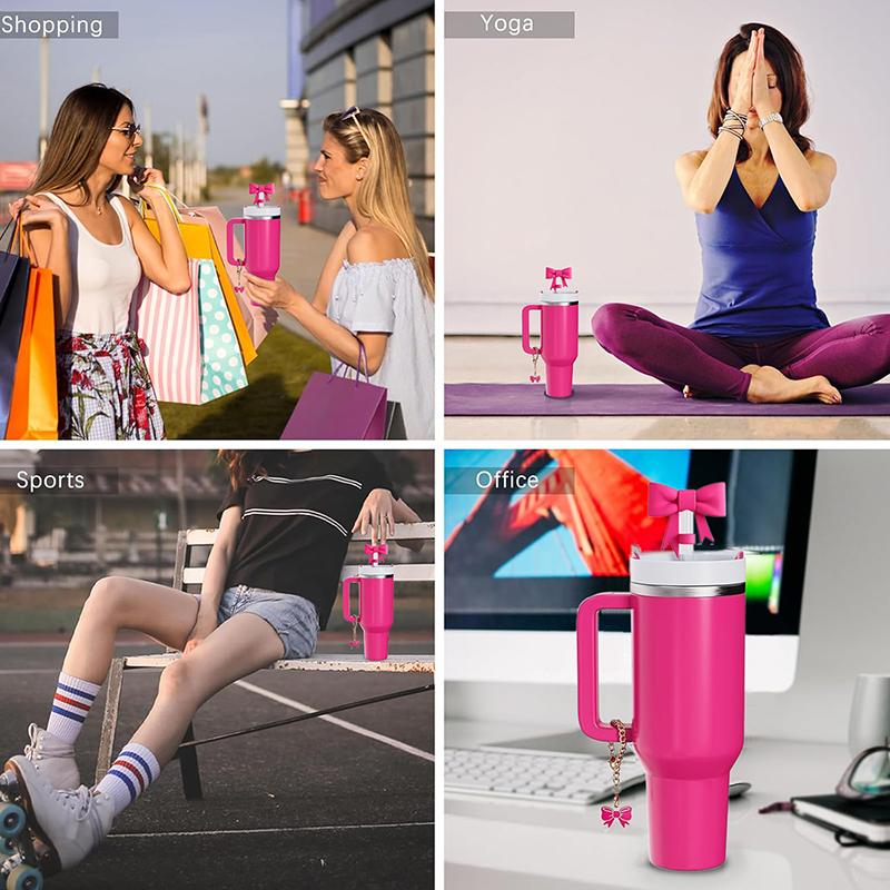 Kompatibel mit Stanley Cup Zubehör - 3 Stück Schleifenkappen, 2 Stück Schleifenanhänger für 30&40 oz Becher mit Henkel