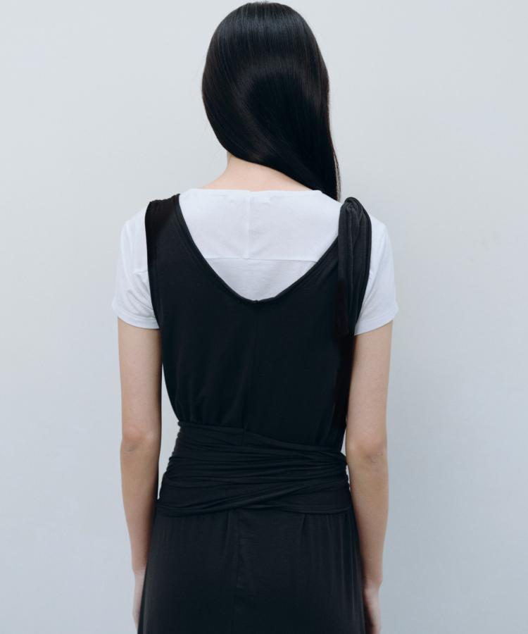 Kasel 2Way Tie Sleeveless Dress, Black