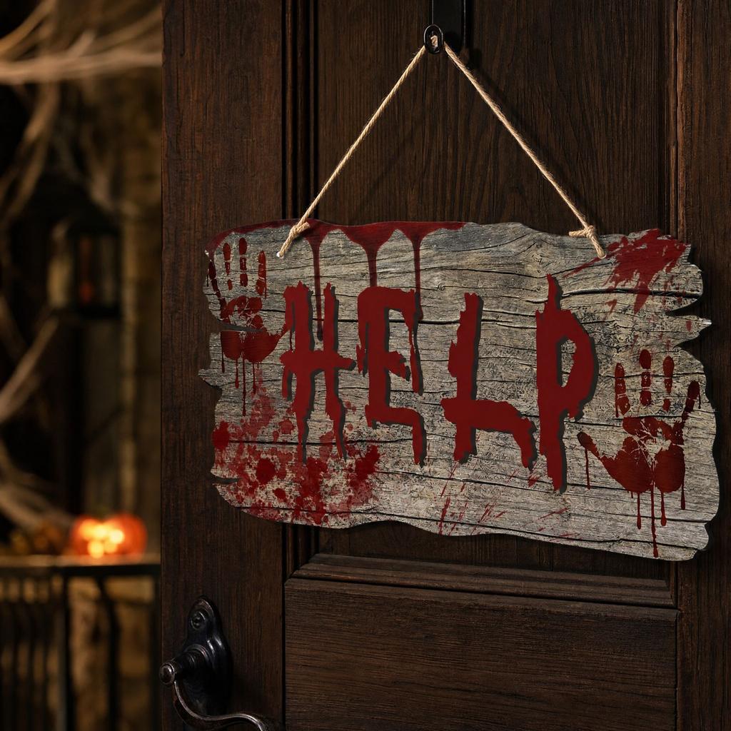 Halloween Door Hanger with Blood Splatter Letters and Wood