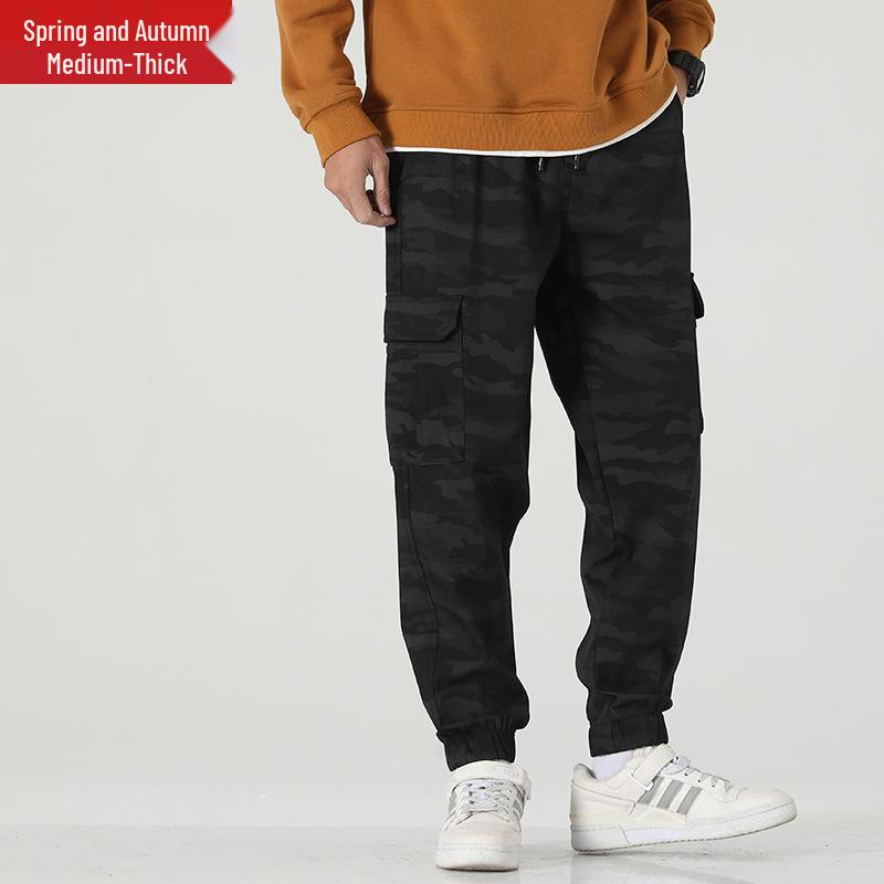 Men's Fashionable Multi-Pocket Cargo Pants: Autumn/Winter Thick Joggers with Loose Fit and Tapered Legs