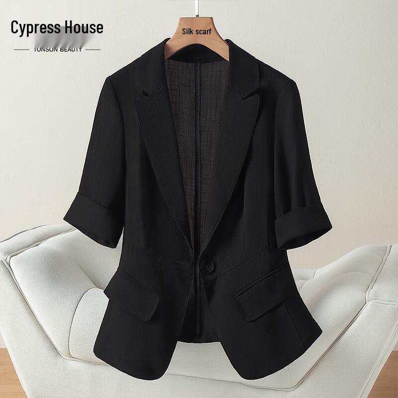 Sibaishang Women s Half-Sleeve One-Button Black Blazer L