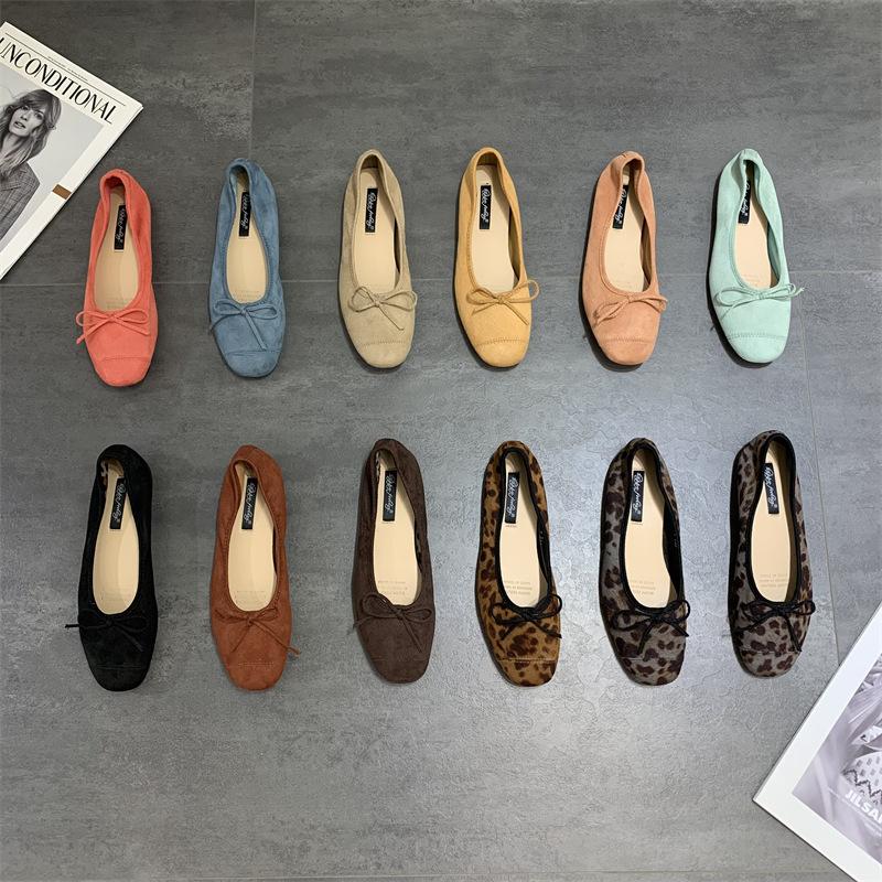 Pantofi Doudou de primăvară cu talpă plată, pantofi de damă 2025, nou primăvară, cu vârf pătrat, fundă, balerini de primăvară și toamnă, versatili, pantofi unici