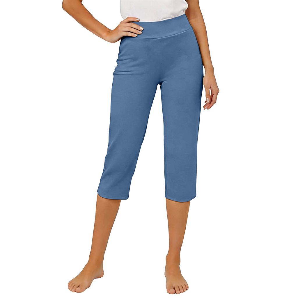 Women’s Stretch Capris High Waist Cropped Yoga Pants with Pockets Elastic Waistband Athletic Fitness Leggings for Workout Gym