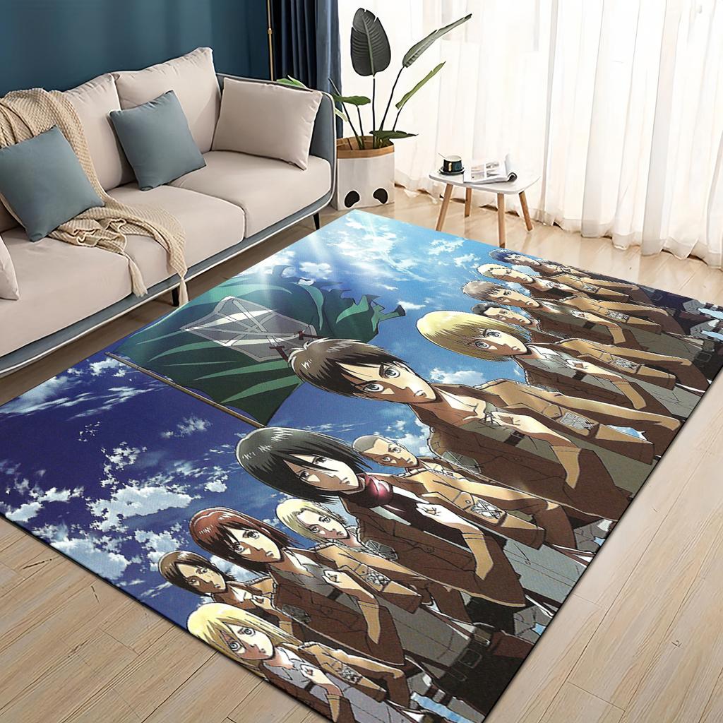 3D Cartoon Attack On Titan Eren Mikasa Anime Carpet Rug for Living Room Bedroom Home Sofa Decoration,kid Play Non-slip Floor Mat