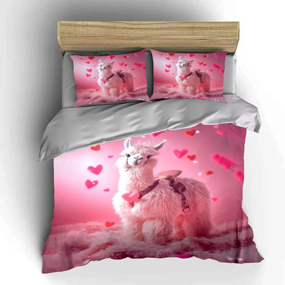 "Adorable Alpaca Plush Decoration Set" Soft Comfortable Duvet Cover Bedding Set Included 1*Duvet Cover & 2*Pillowcases, gift