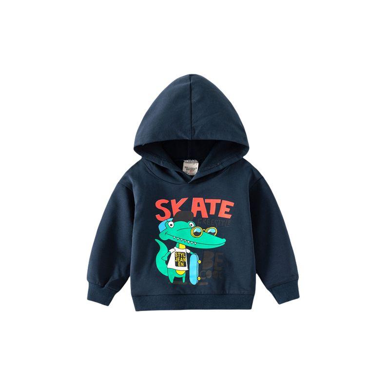 Children's Long-Sleeved Hooded Sweatshirt, Spring and Autumn Kidsren's Clothing, Boys' Crocodile Pullover Top, Baby Boy's Thin Clothing