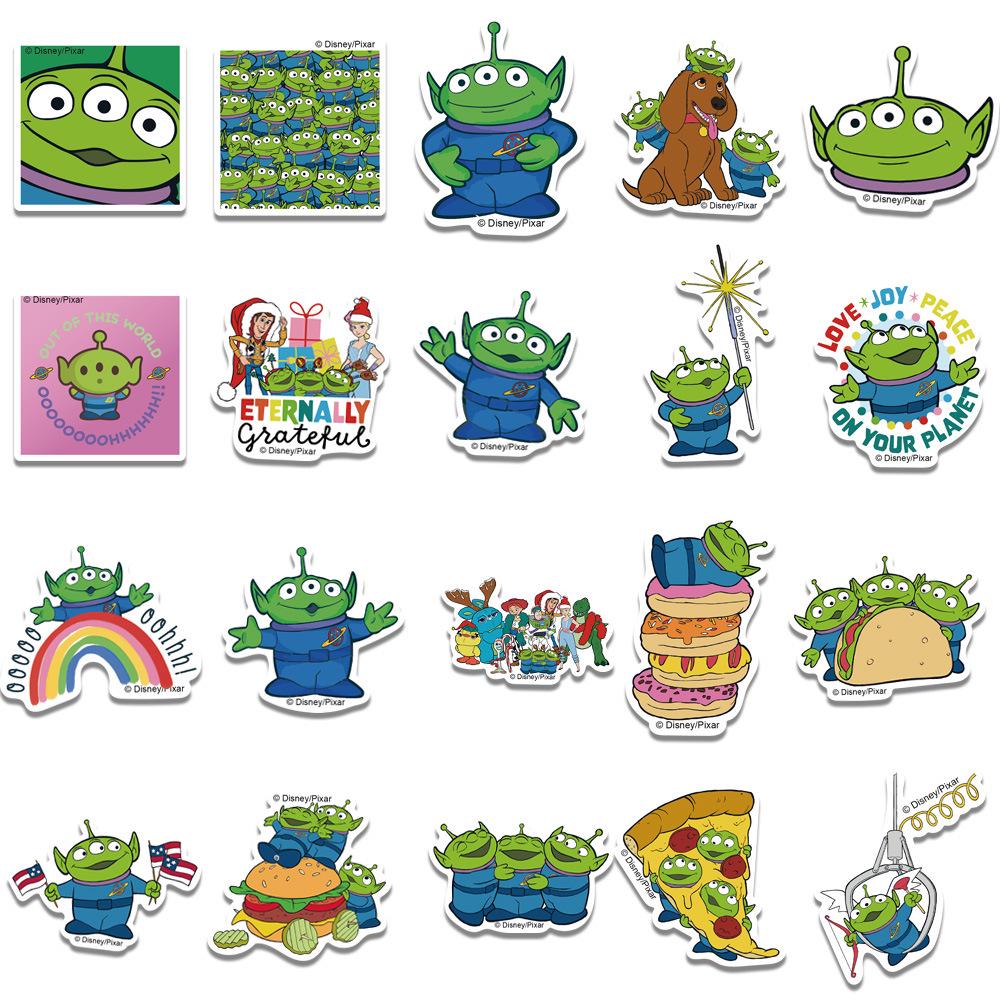 Set of 42 Waterproof, Self-Adhesive Toy Story Alien Stickers for Scrapbooking and Stationery.