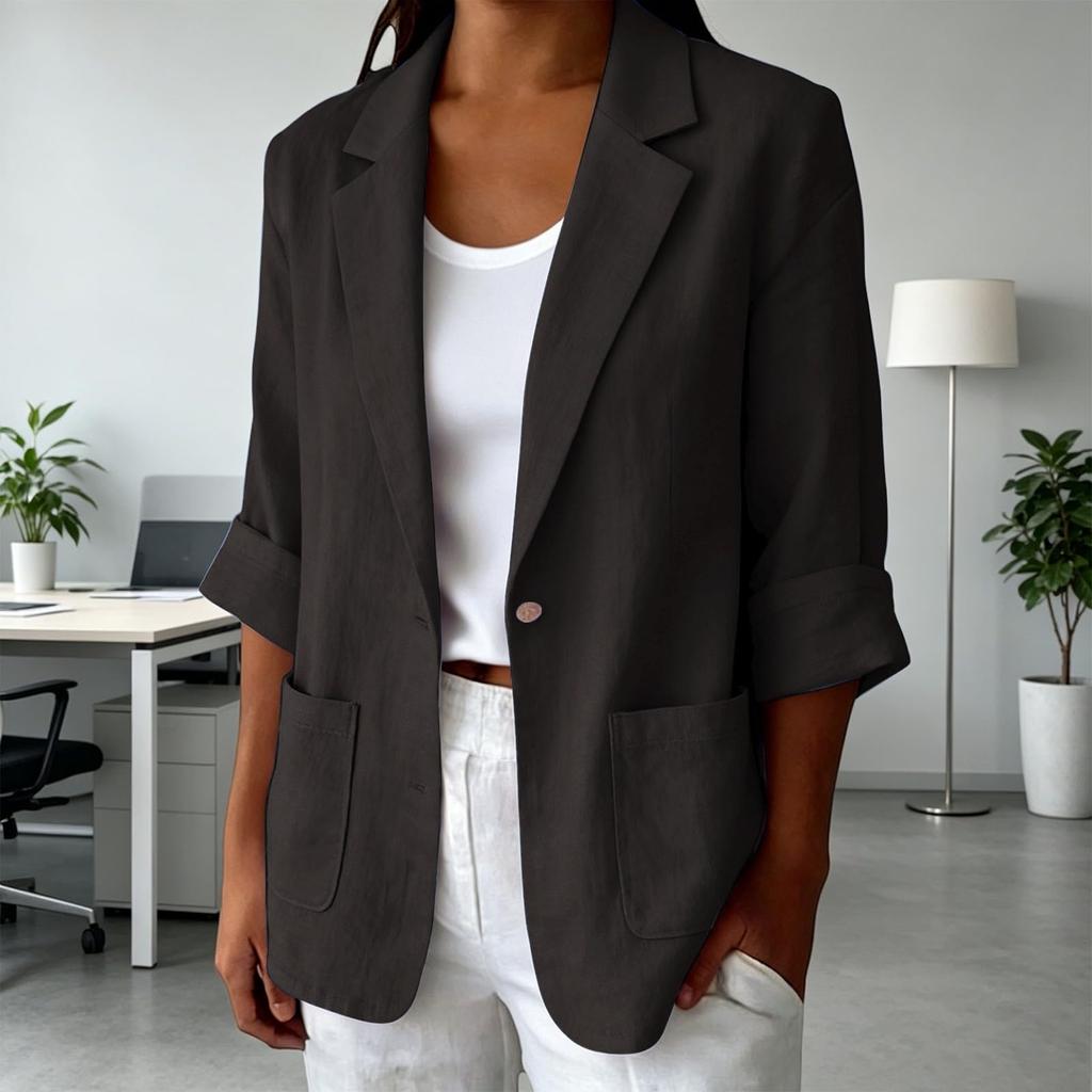 Women's Casual Linen-Cotton Cardigan with Pockets and Seven-Eighths Sleeve