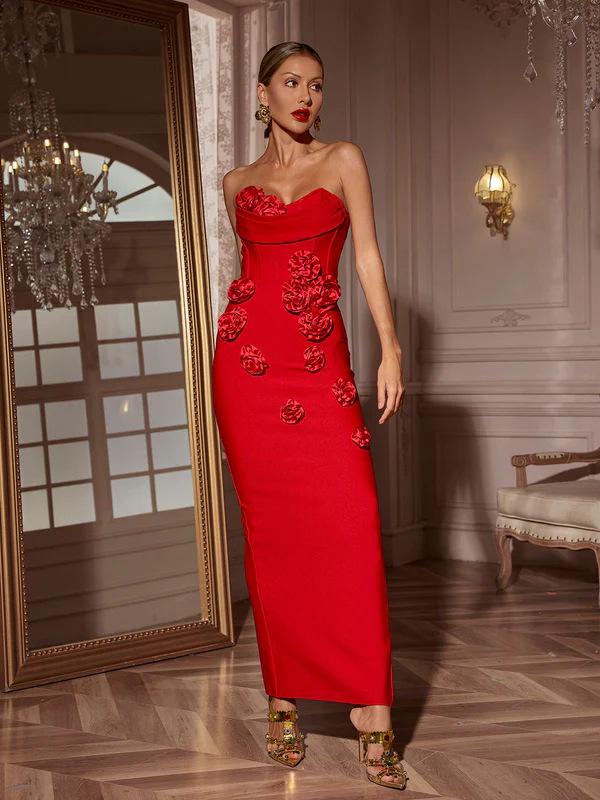 Elegante Vestido Bodycon Bandeau con Flor 3D: Vestido de Boda y Fiesta Verano 2024