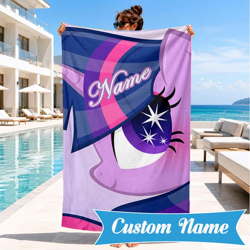 Custom Name Unicorn Pony Beach Towel Microfiber Beach Towel, Lightweight and Quick-Dry, for Summer Travel, Swimming Pool Gift