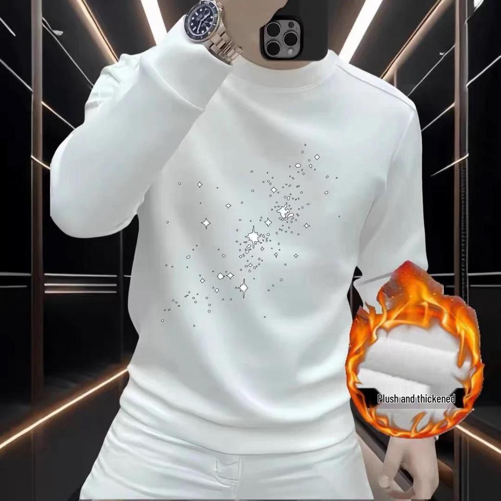 Men's Slim Fit Star Print Round Neck Hoodie - Trendy Korean Autumn/Winter Style, Fashionable Long Sleeve Top