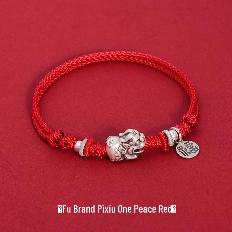 Chinese Style S925 Silver Pixiu Hand-Woven Bracelet for Couples - Fu Brand Women's National Style Qixi Gift Rope