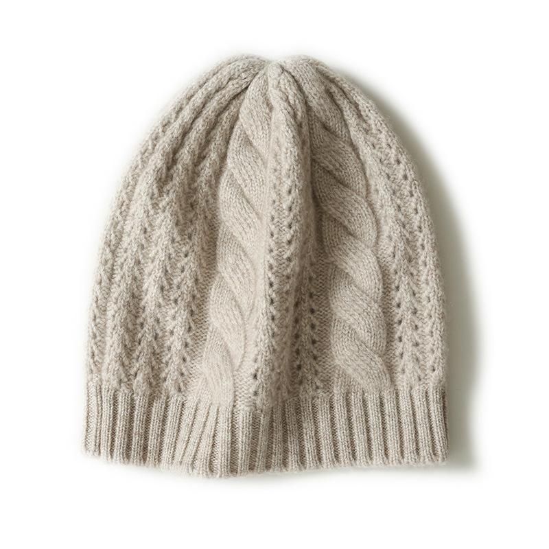 Cashmere Autumn and Winter New Women's High-End Solid Color Twist Hollow Warm Fashionable Knitted Casual Baotou Hat