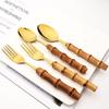 24-Piece Luxurious Bamboo Flatware Set - Durable Silvery Stainless Steel Tableware with Cutlery Holder, Mirror Polish Finish