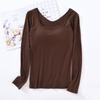 Women's Square Neck Long Sleeve Top with Built-in Bra Pads - Slim Fit for Early Autumn/Spring/Winter