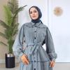 Turkish Women's Denim Dress: Casual Loose Fit Lantern Sleeve Patchwork