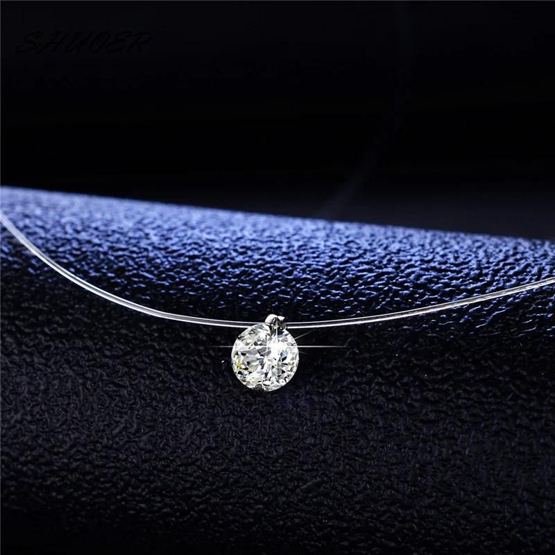 Andara Diamante Moissanite 1ct Argento Sterling S925 Filo da Pesca Trasparente Invisibile Collana a Catena Clavicolare Gioielli da Donna